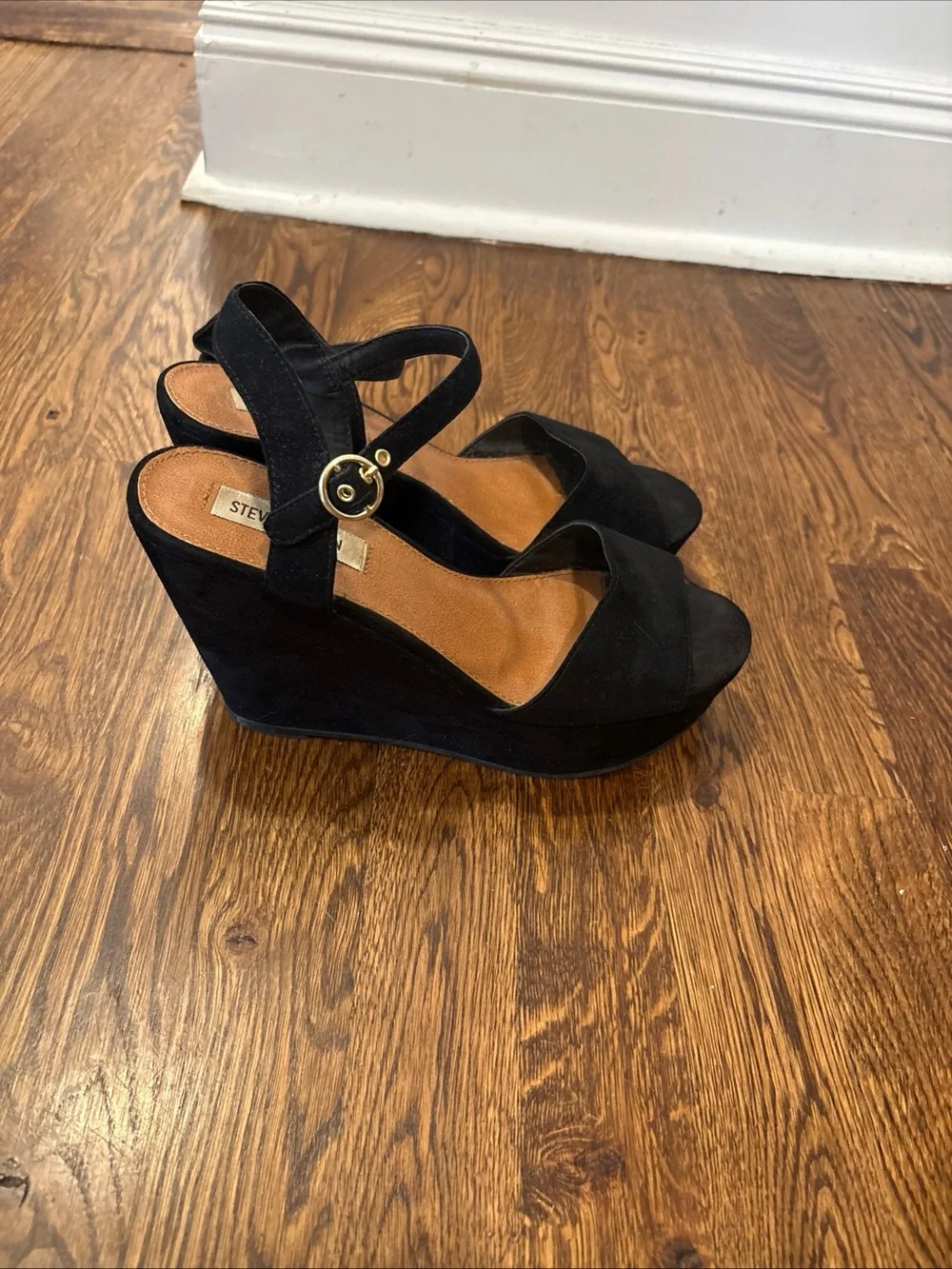 Black Suede Wedge Sandals Steve Madden